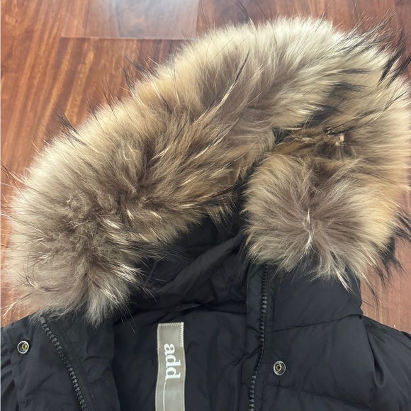 Add Down Black Belted Puffer Jacket with Fur Trim - Picture 3 of 8